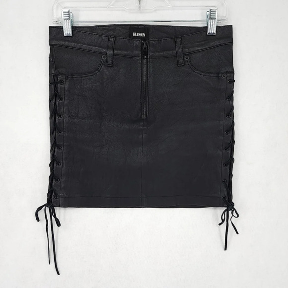 Hudson Lex Lace Up Leather Mini Skirt - Picture 2 of 7